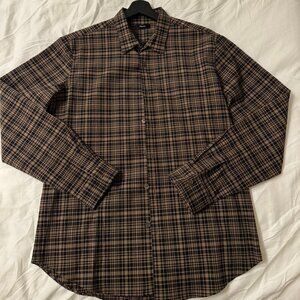 THEORY Seersucker Button Up Shirt - large brown black